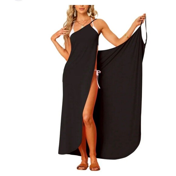 Womens Black Wrap Swimsuit Cover Up - Swimwear Wrap Dress | Allegra K - Picture 3 of 4